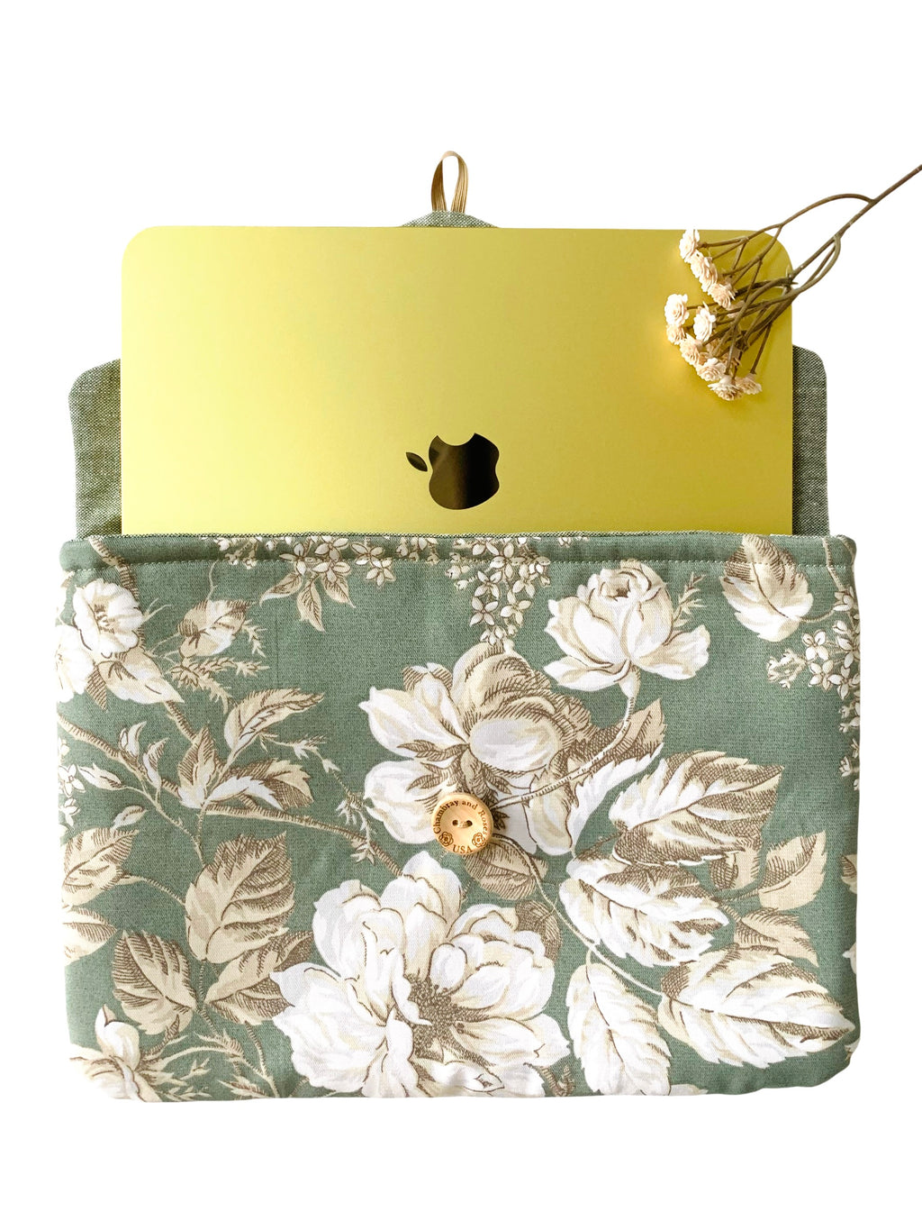 Sage Green Floral iPad Case, Handmade Large Travel Pouch