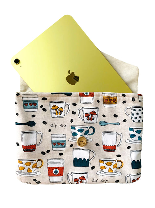 Coffee iPad Case, Handmade Large Travel Pouch