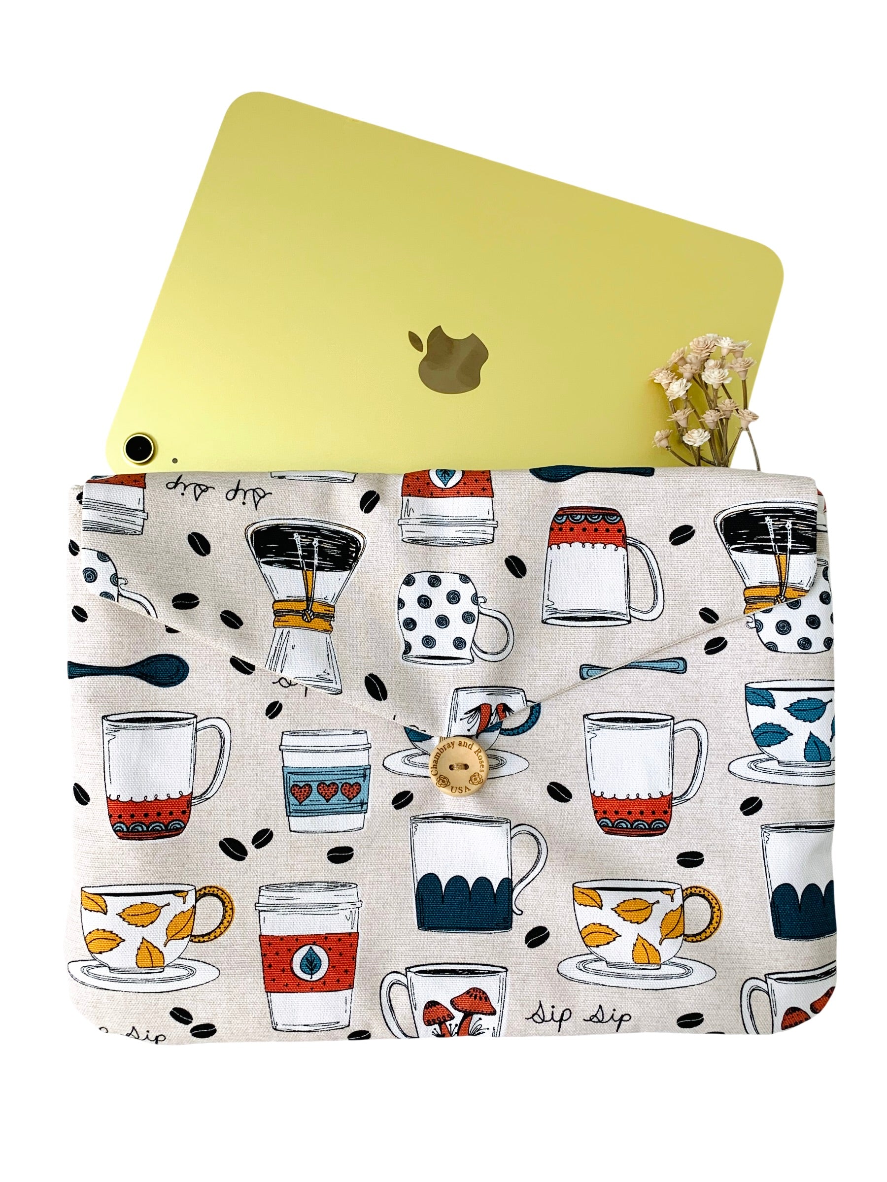 Coffee iPad Case, Handmade Large Travel Pouch