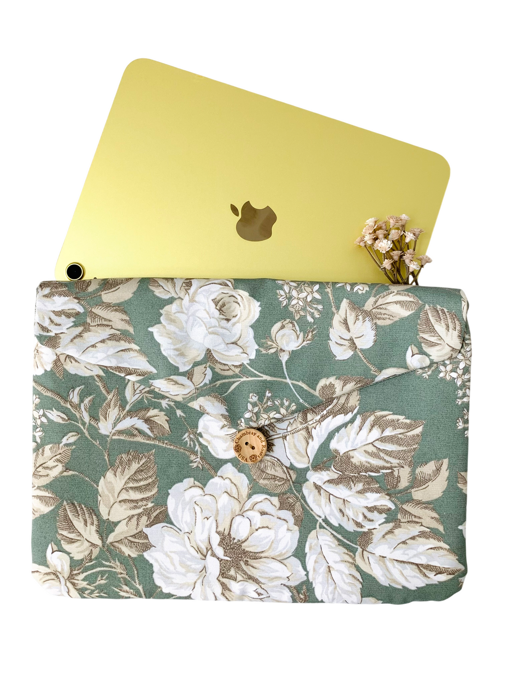 Mother’s Day Gift Set – Sage Green Floral Travel Pouches, Handmade iPad & iPhone Case Bundle, Chambray And Roses