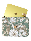 Sage Green Floral iPad Case, Handmade Large Travel Pouch