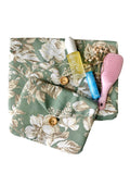 Mother’s Day Gift Set – Sage Green Floral Travel Pouches, Handmade iPad & iPhone Case Bundle, Chambray And Roses