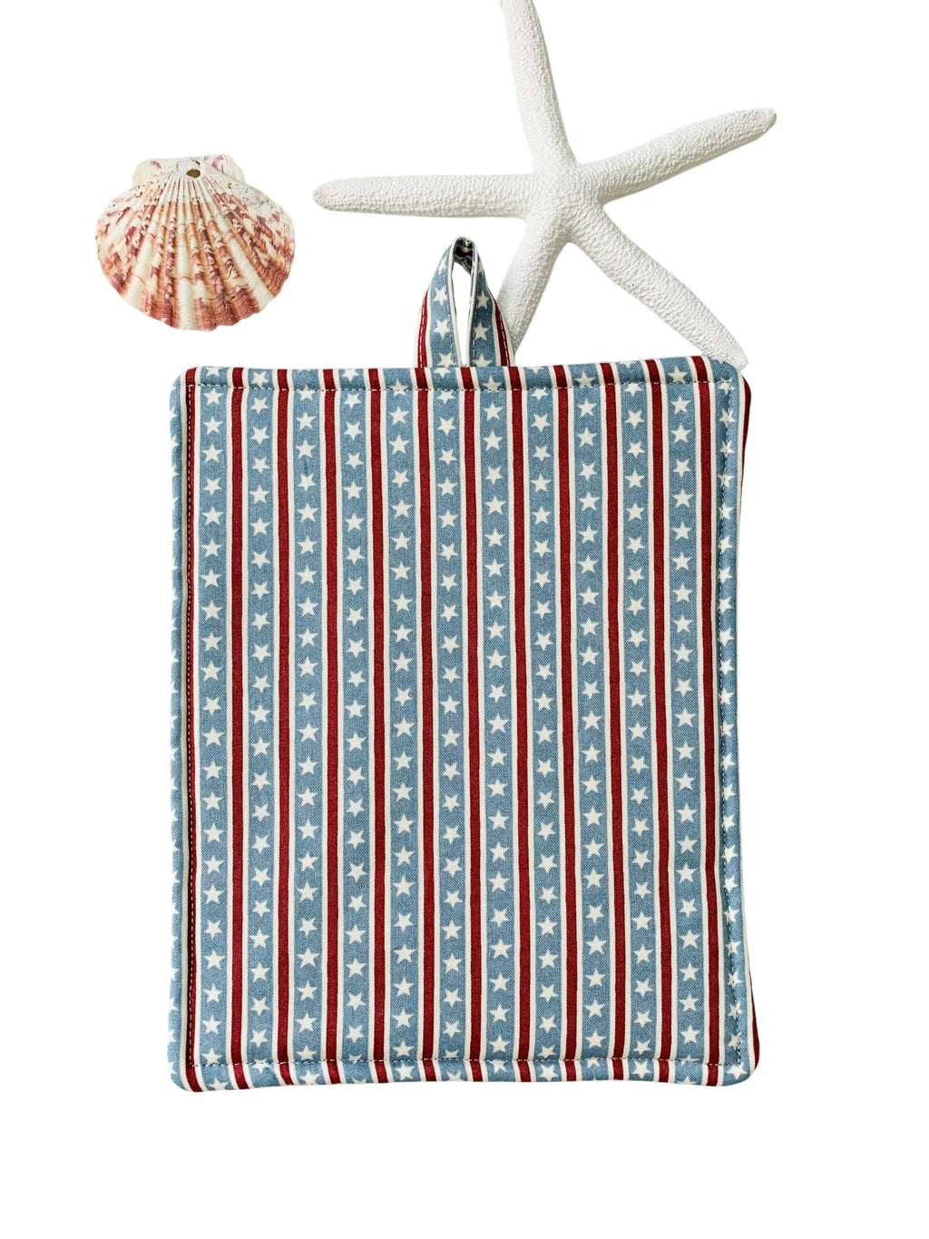 Coastal Farmhouse Potholder, Striped Red White & Blue Trivet, Hot Pad, Housewarming Gift
