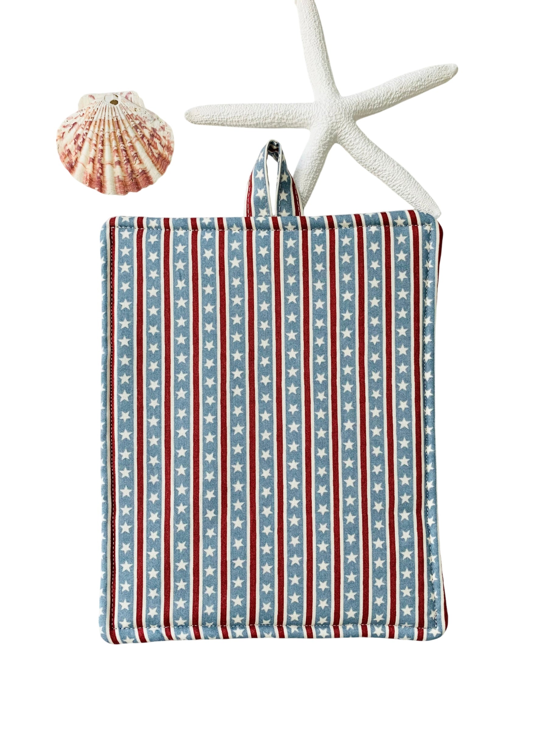 Coastal Farmhouse Potholder, Striped Red White & Blue Trivet, Hot Pad, Housewarming Gift