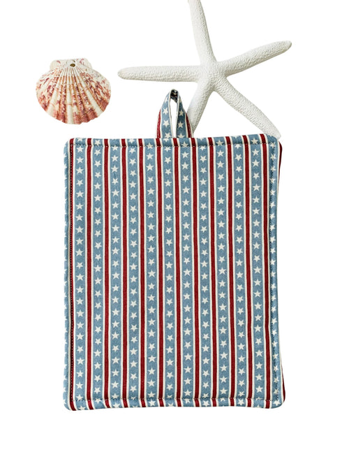 Coastal Farmhouse Potholder, Striped Red White & Blue Trivet, Hot Pad, Housewarming Gift