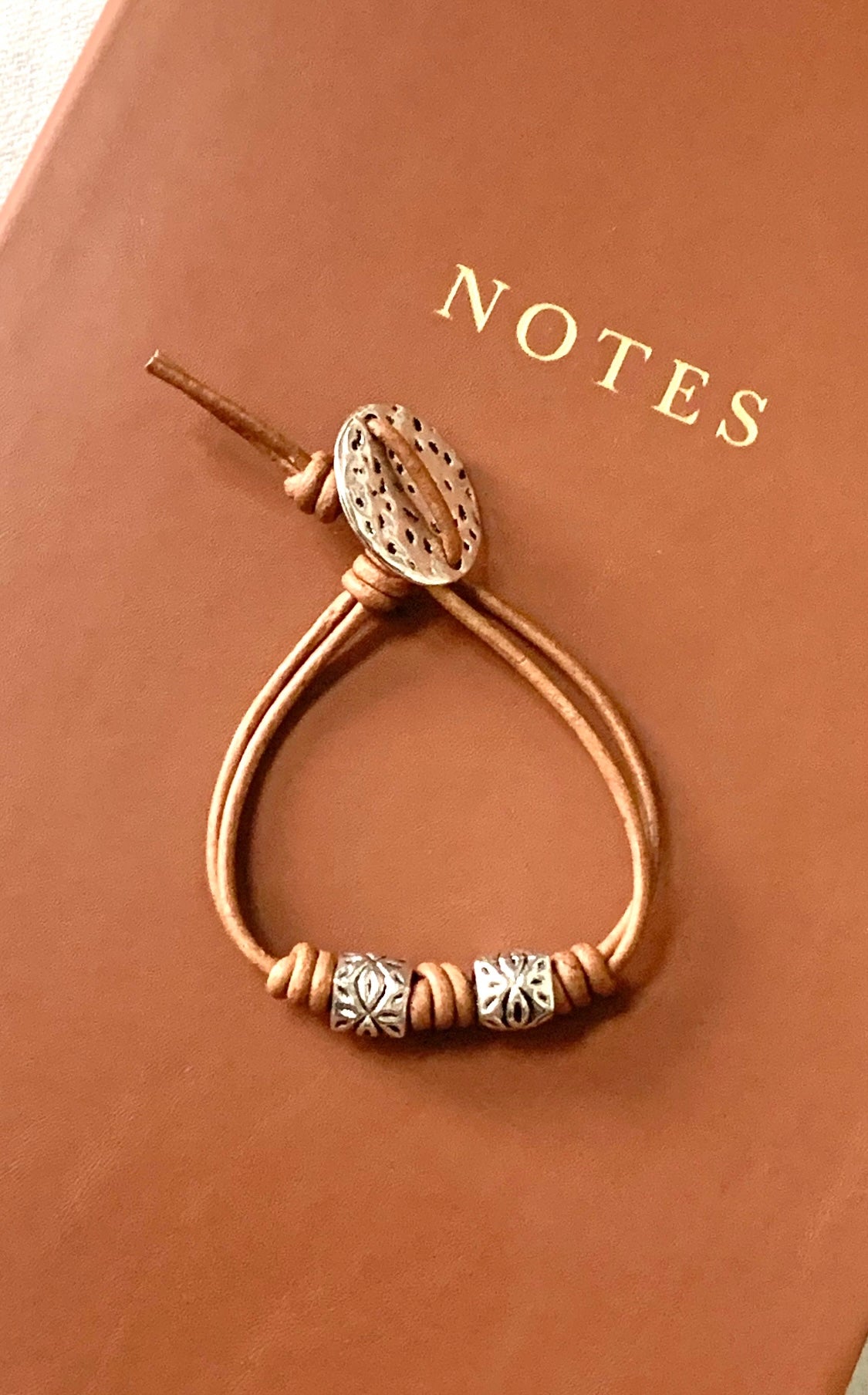 Romanesque No. 7 – Vintage Brown Leather Wrap Bracelet with Hammered Silver Accents, Minimalist Style Leather Bracelet