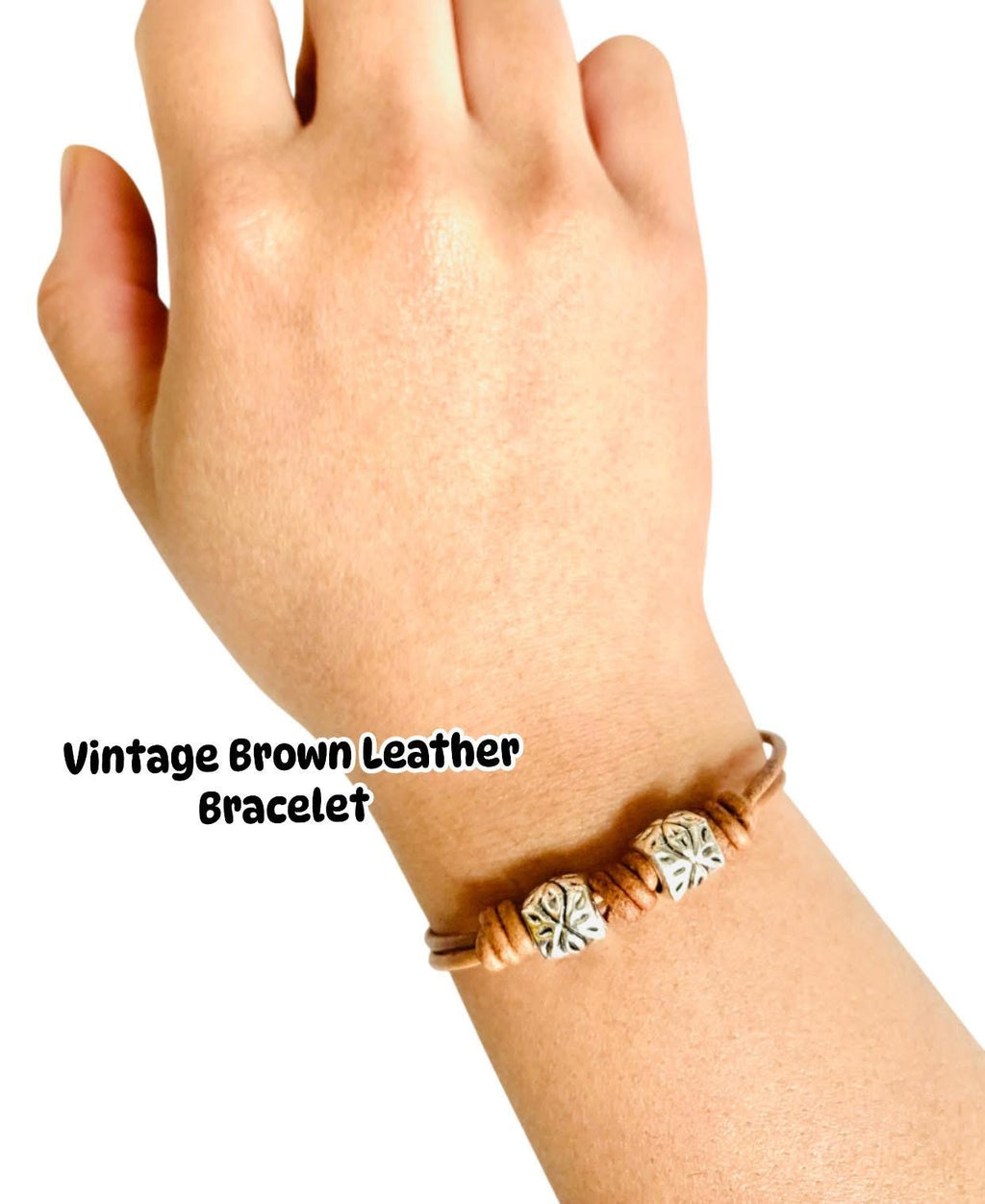 Romanesque No. 7 – Vintage Brown Leather Wrap Bracelet with Hammered Silver Accents, Minimalist Style Leather Bracelet
