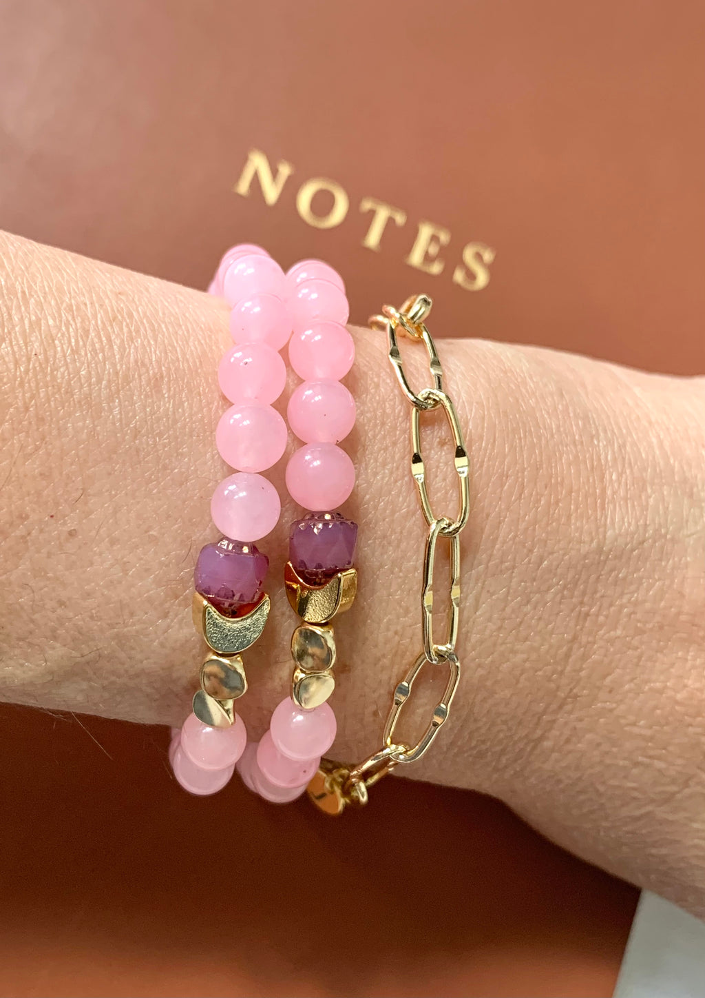 Rose Quartz Tulip Bracelet – Semiprecious Stone Fashion Jewelry