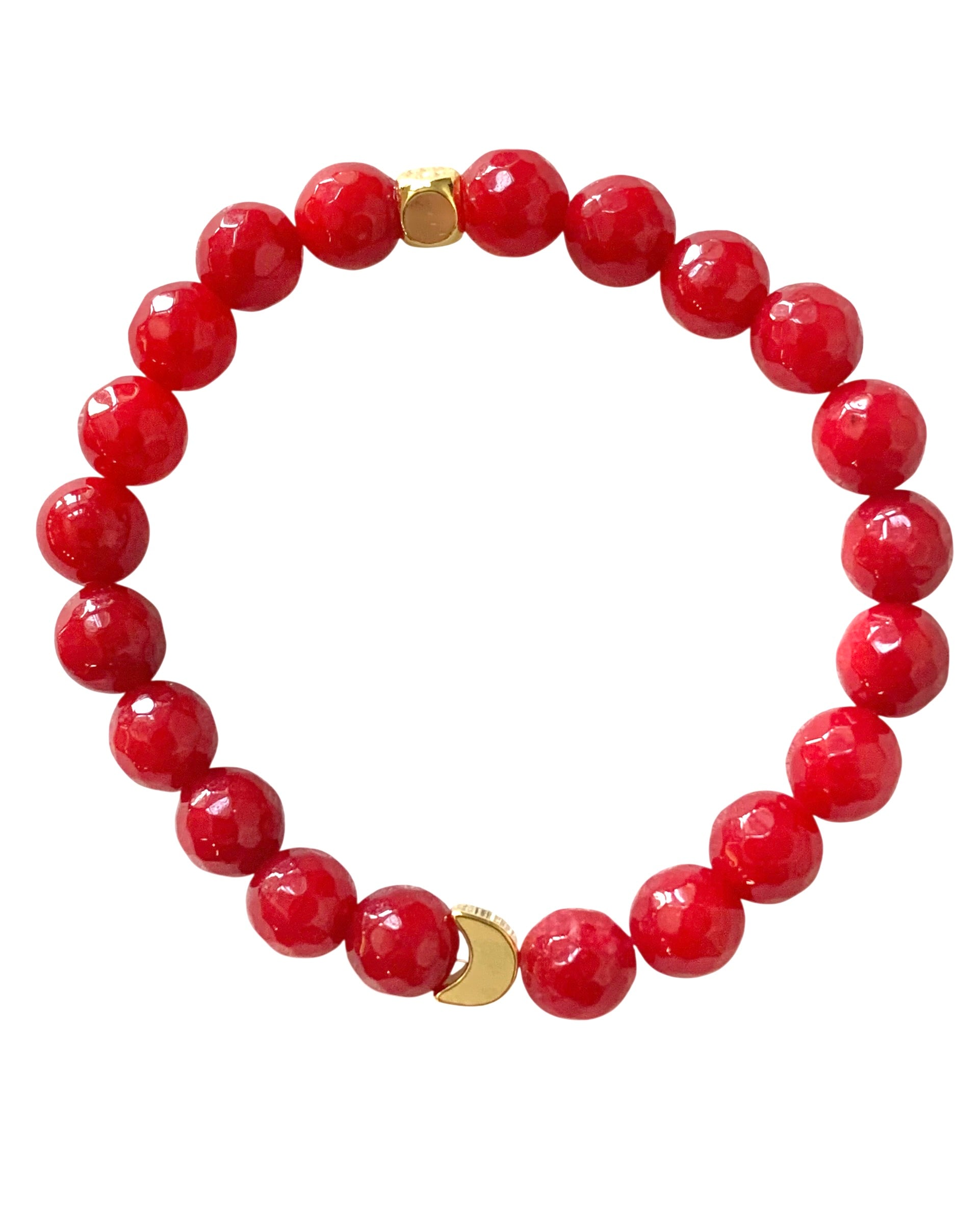 Semiprecious Red Jade Bracelet - Celestial Bracelet with 24K Gold Moon - Exclusive Design - Handmade