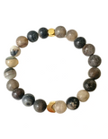 Semiprecious Gray Bracelet - Celestial Gray Agate Bracelet with 24K Gold Moon - Exclusive Design