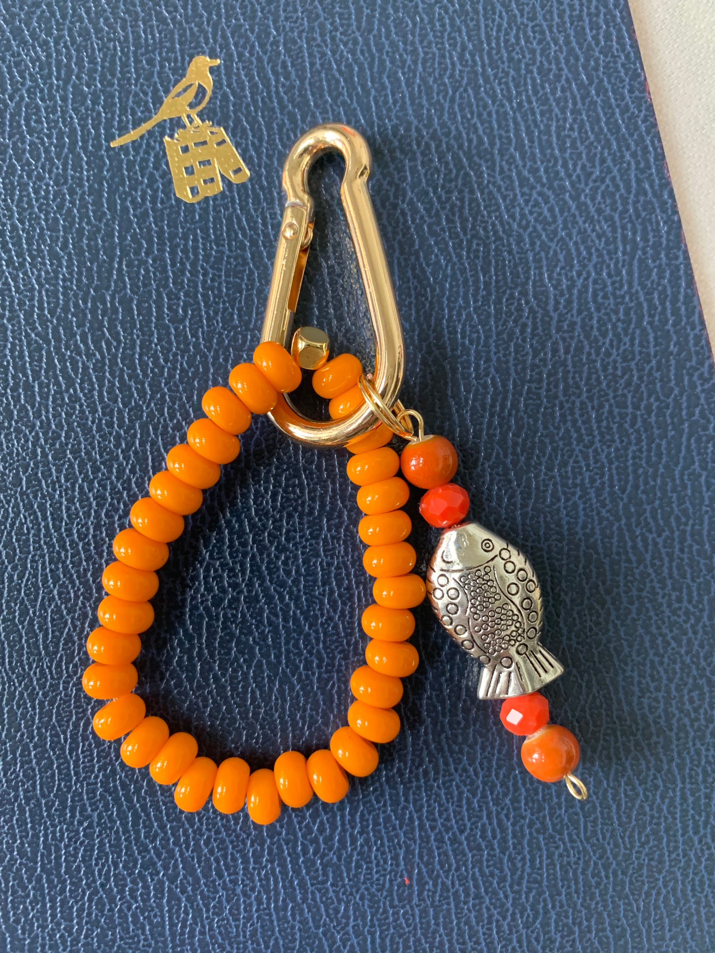 Handmade Lucky Fish Beaded Bag Charm - Orange Beaded Bracelet