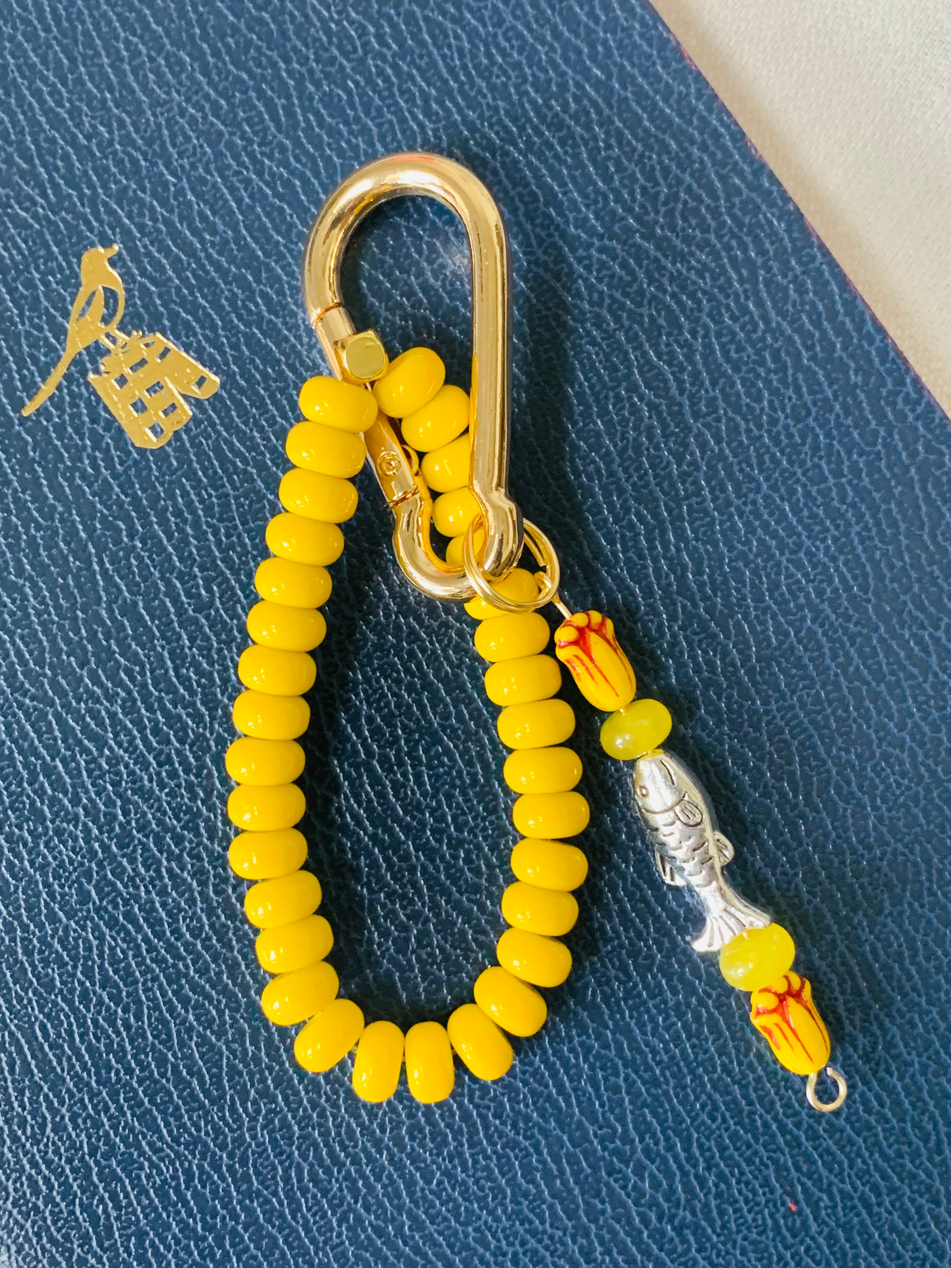 Handmade Lucky Fish Bracelet Beaded Bag Charm - Yellow Beaded Bracelet