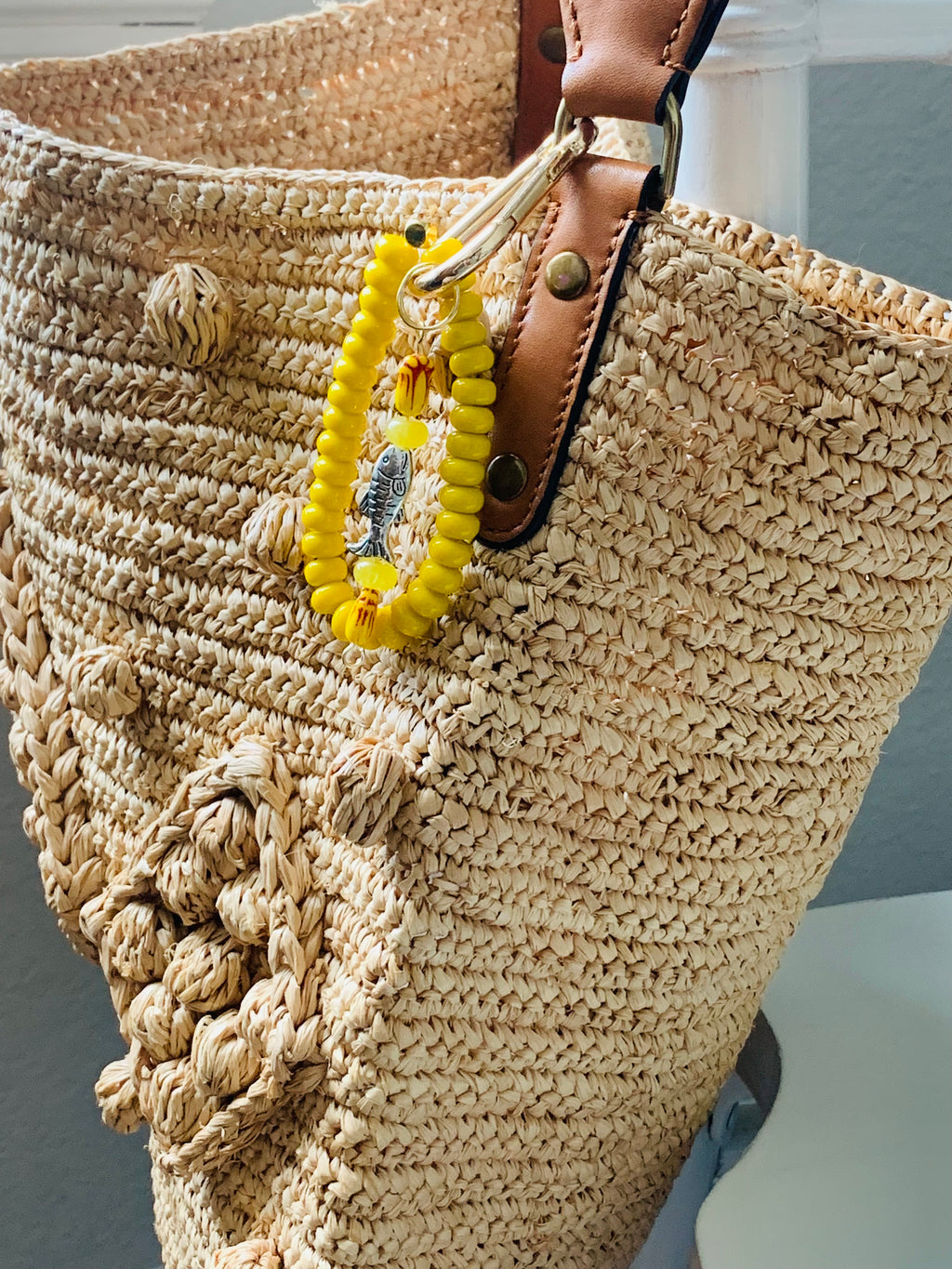 Handmade Lucky Fish Beaded Bag Charm - Yellow Beaded Bracelet