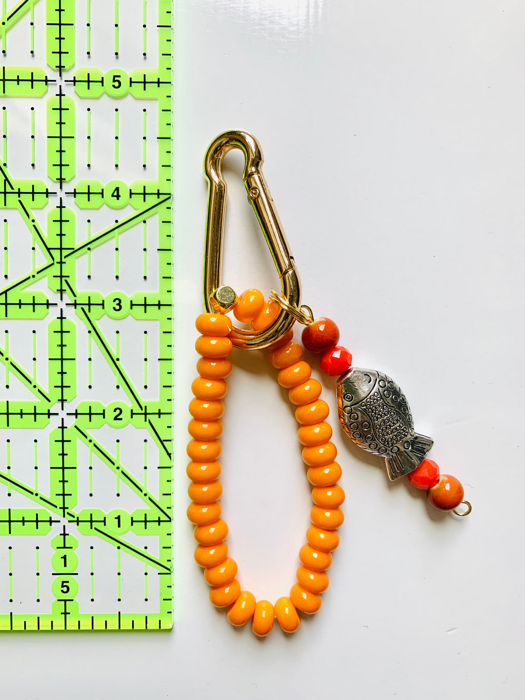Handmade Lucky Fish Beaded Bag Charm - Orange Beaded Bracelet
