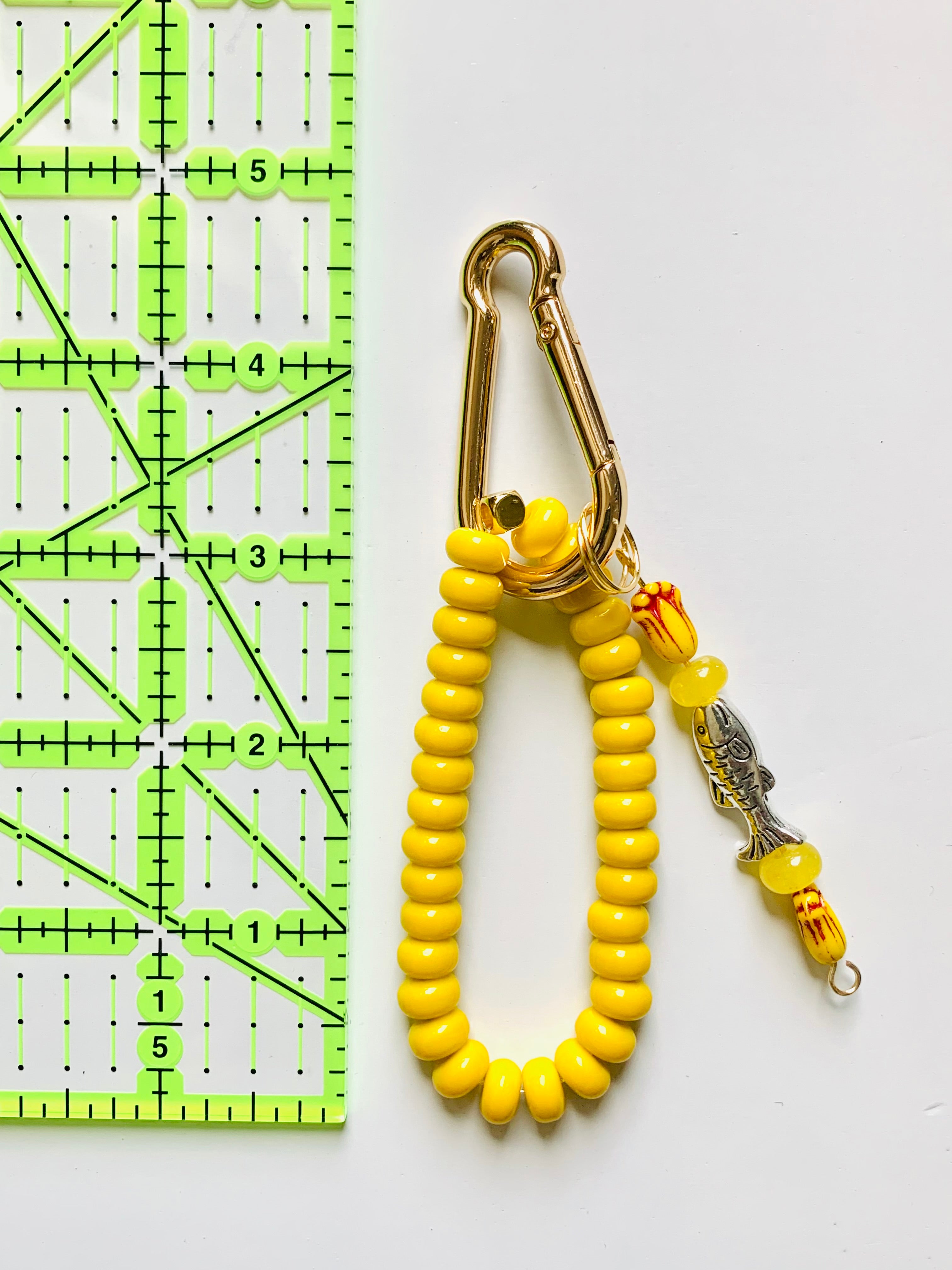 Handmade Lucky Fish Beaded Bag Charm - Yellow Beaded Bracelet