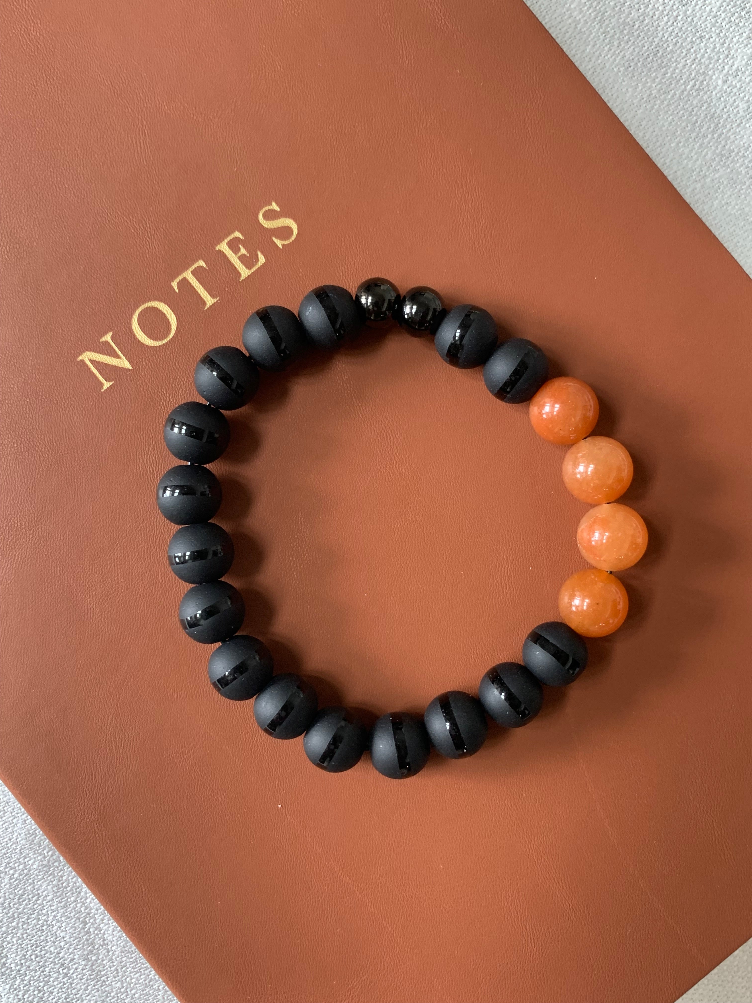 Men’s Bracelet - Black Onyx and Orange Aventurine Natural Stones - Artisanal Bracelets - Unisex
