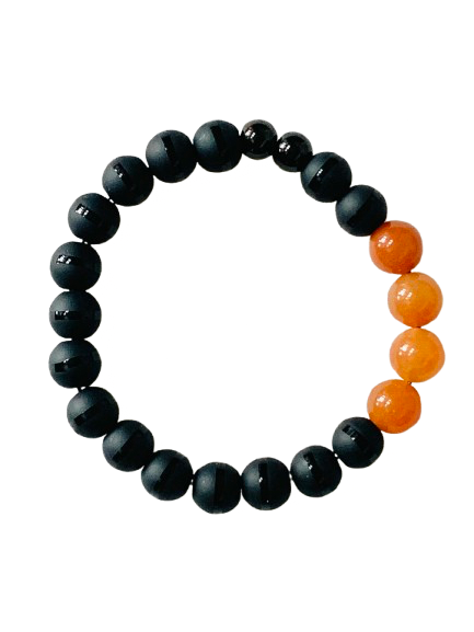 Men’s Bracelet - Black Onyx and Orange Aventurine Natural Stones - Artisanal Bracelets - Unisex
