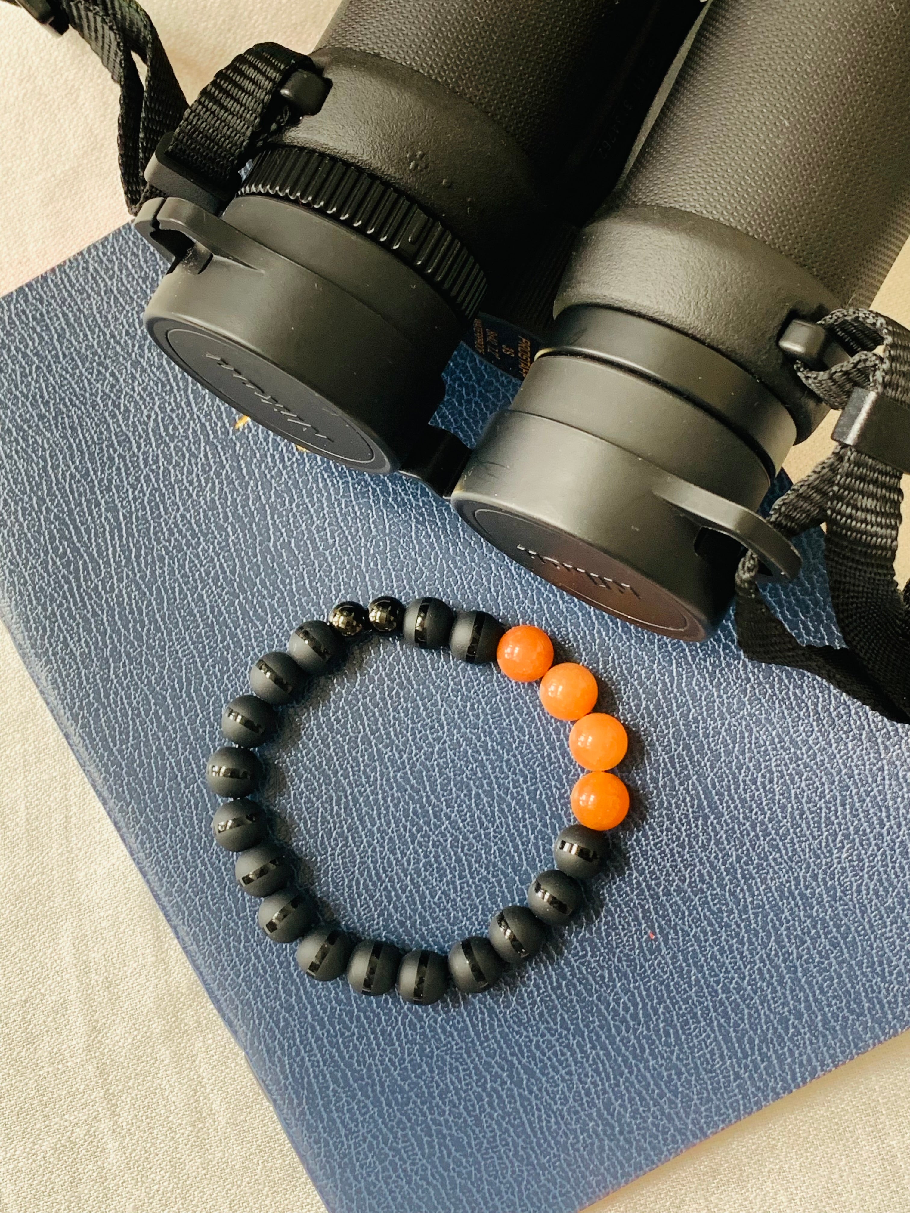 Men’s Bracelet - Black Onyx and Orange Aventurine Natural Stones - Artisanal Bracelets - Unisex