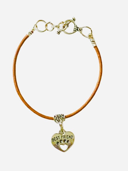Best Friend Charm Leather Bracelet - Minimalist Artisanal Jewelry - Gift for Dog Lovers and Best Friends
