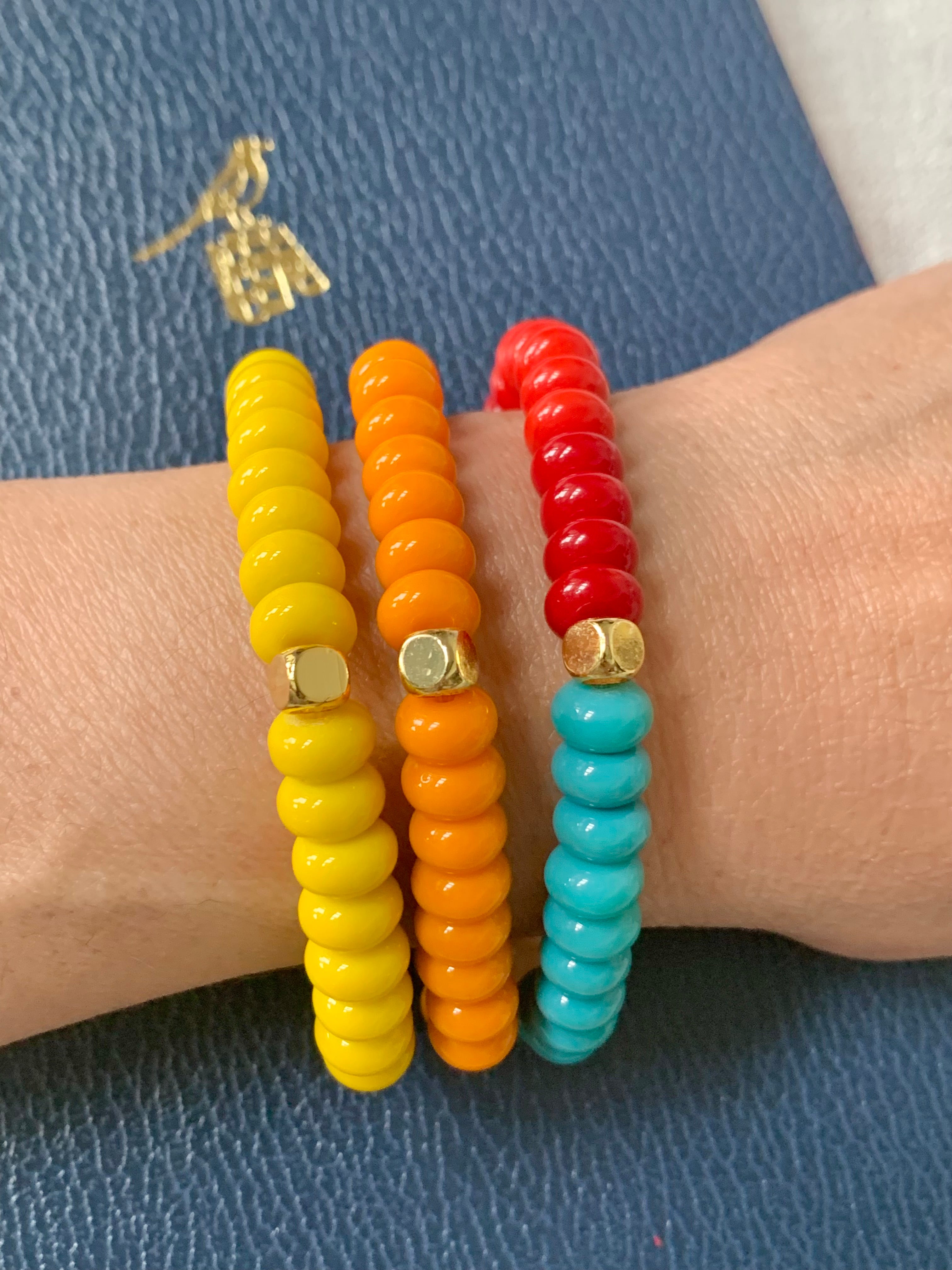 Handmade Lucky Fish Bracelet Beaded Bag Charm - Yellow Beaded Bracelet