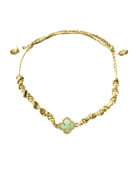 Lucky Four Leaf Clover Bracelet - Handmade Adjustable Friendship Bracelet - Good Luck Clover Charm Jewelry