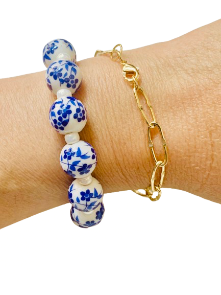 Blue and White Floral Bracelet