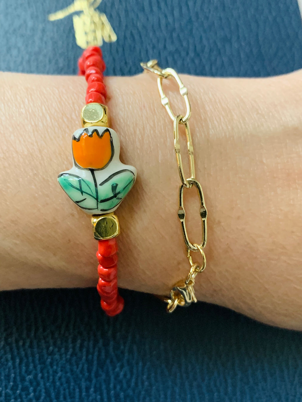 Orange Tulip Bloom Bracelet
