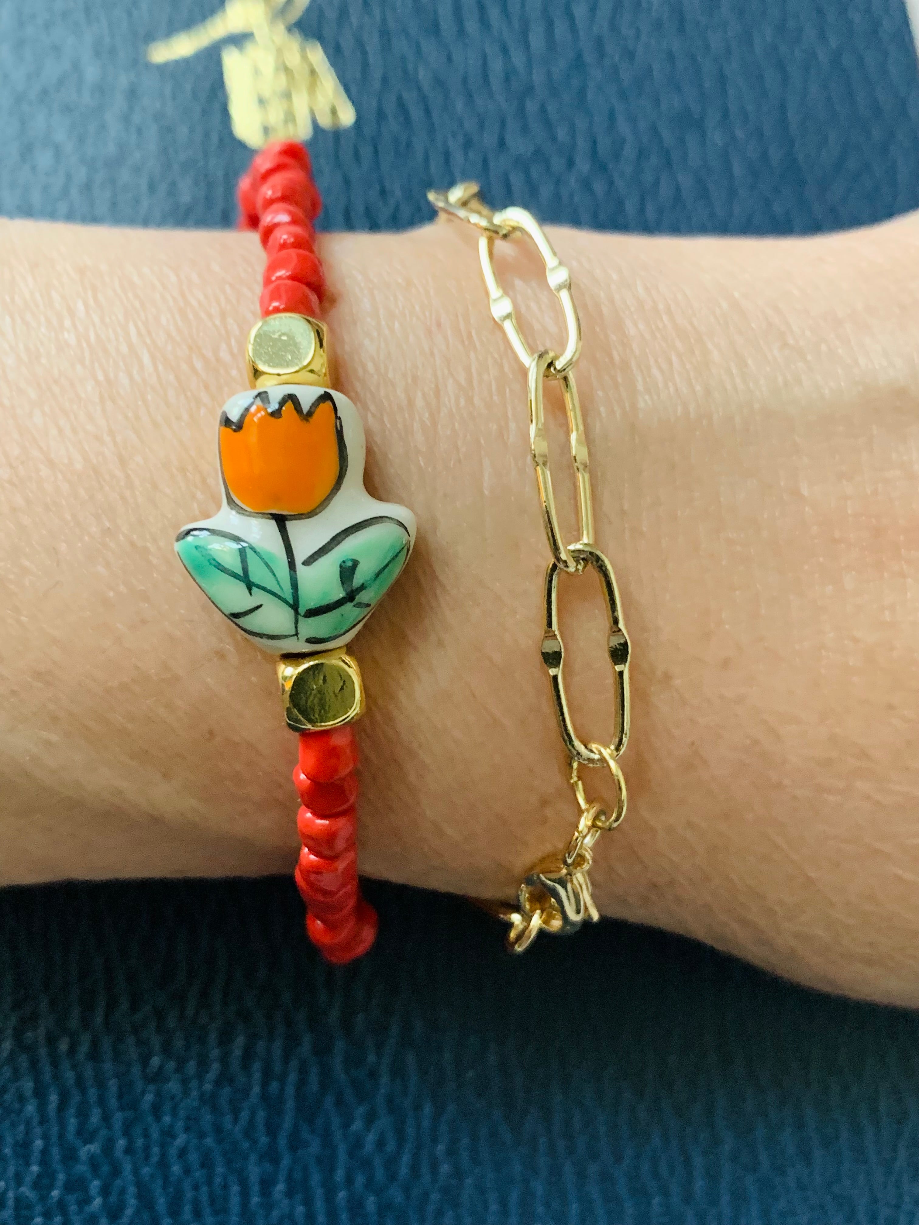 Orange Tulip Bloom Bracelet