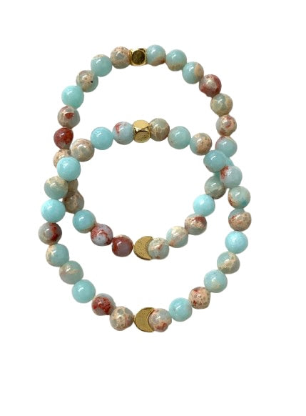 Blue Ocean Coral Reef  Beaded Bracelet - Semiprecious Gemstones - Coastal Jewelry - Handmade