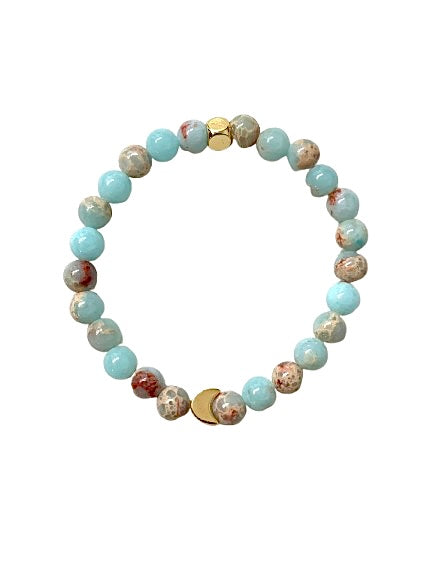Blue Ocean Coral Reef  Beaded Bracelet - Semiprecious Gemstones - Coastal Jewelry - Handmade