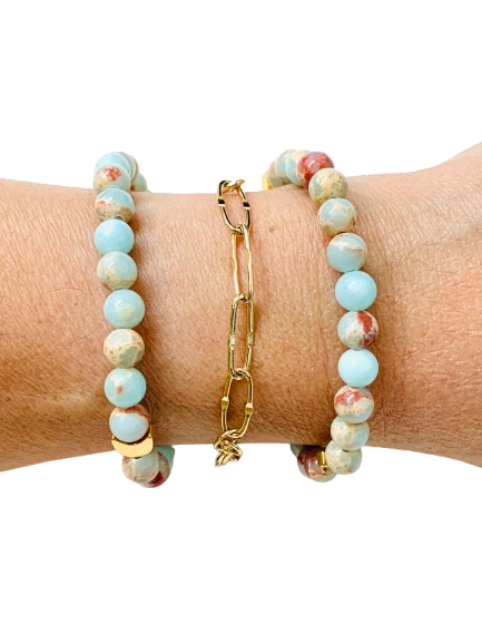 Blue Ocean Coral Reef  Beaded Bracelet - Semiprecious Gemstones - Coastal Jewelry - Handmade