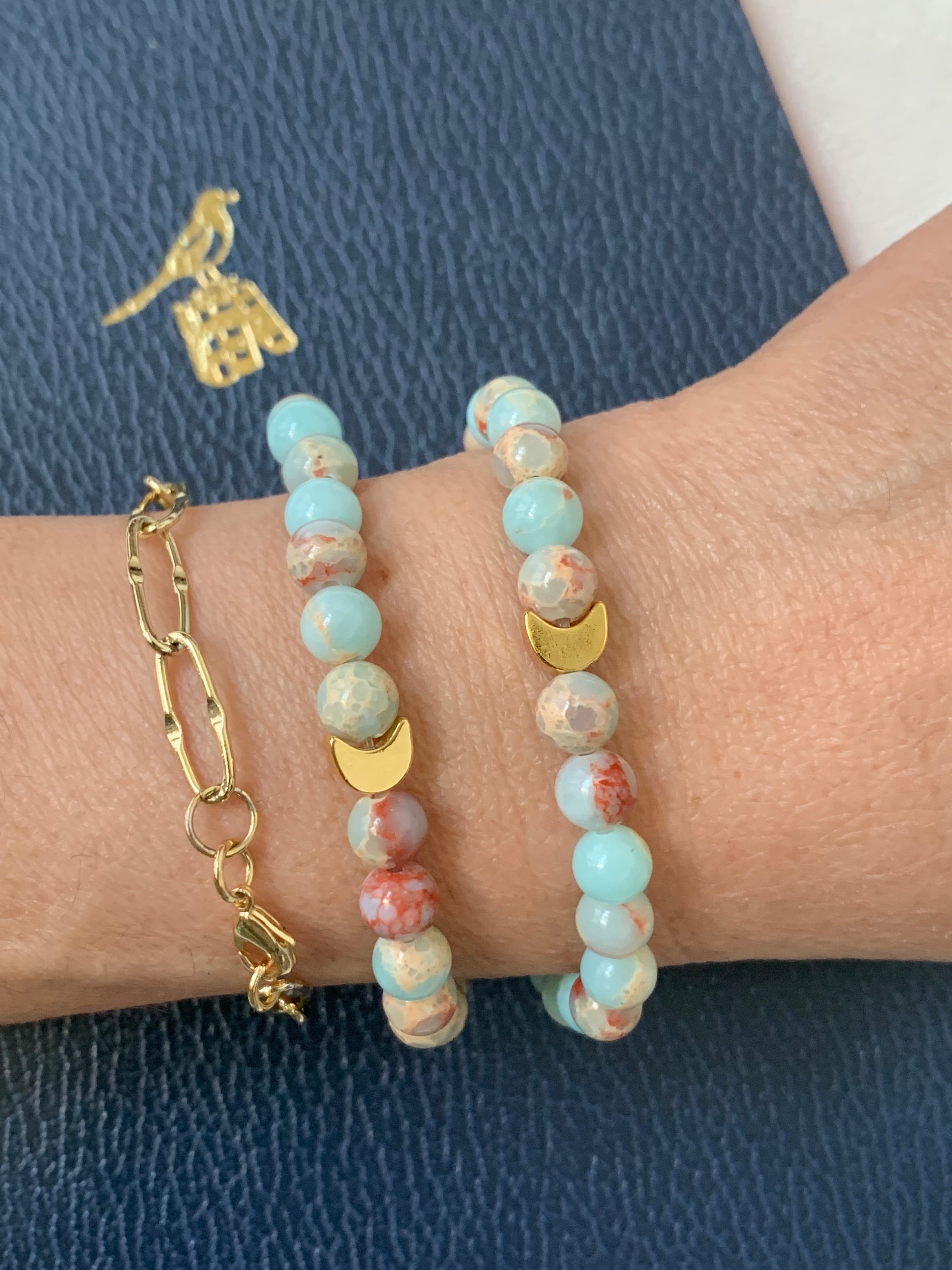 Blue Ocean Coral Reef  Beaded Bracelet - Semiprecious Gemstones - Coastal Jewelry - Handmade