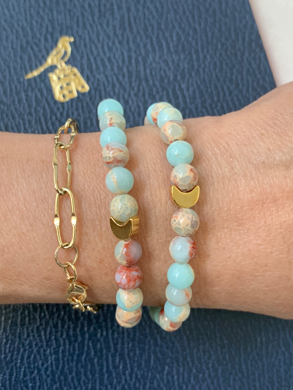 Blue Ocean Coral Reef  Beaded Bracelet - Semiprecious Gemstones - Coastal Jewelry - Handmade