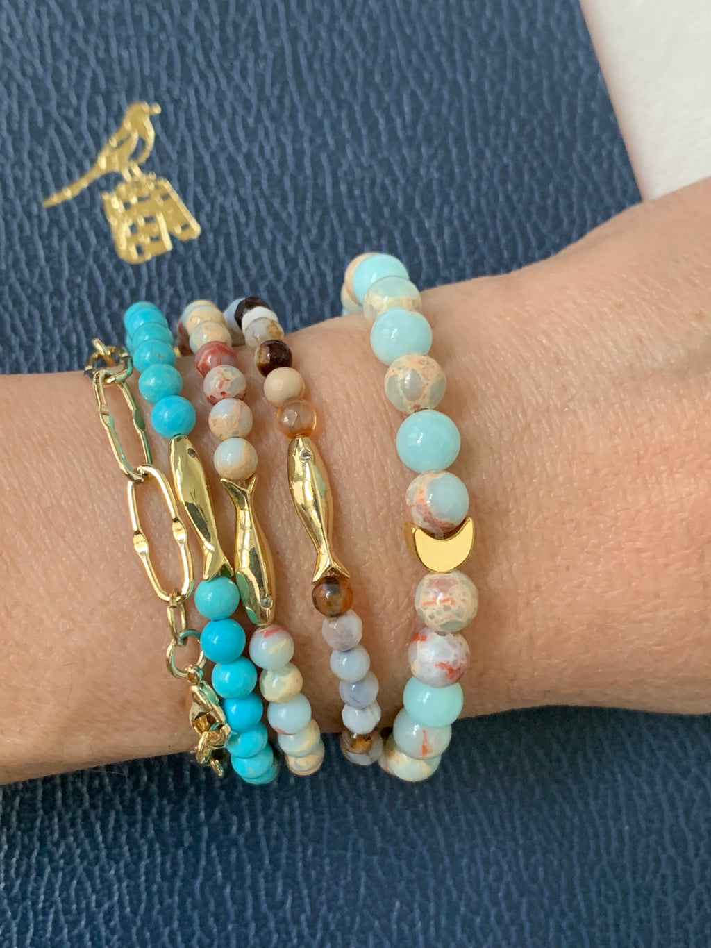 Blue Ocean Coral Reef  Beaded Bracelet - Semiprecious Gemstones - Coastal Jewelry - Handmade