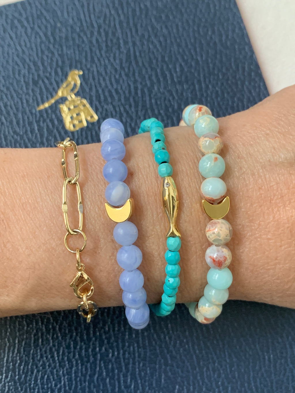 Blue Ocean Coral Reef  Beaded Bracelet - Semiprecious Gemstones - Coastal Jewelry - Handmade
