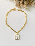 Mom Gold Oval Chain Bracelet - 24K Gold Filled Charm Bracelet for Mothers